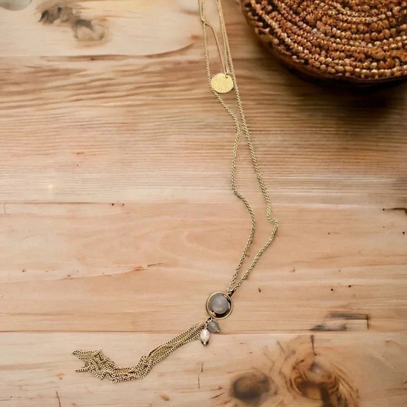 Bohemian Long Layered Tassel Gold Plated Drop Necklace - Picture 1 of 2